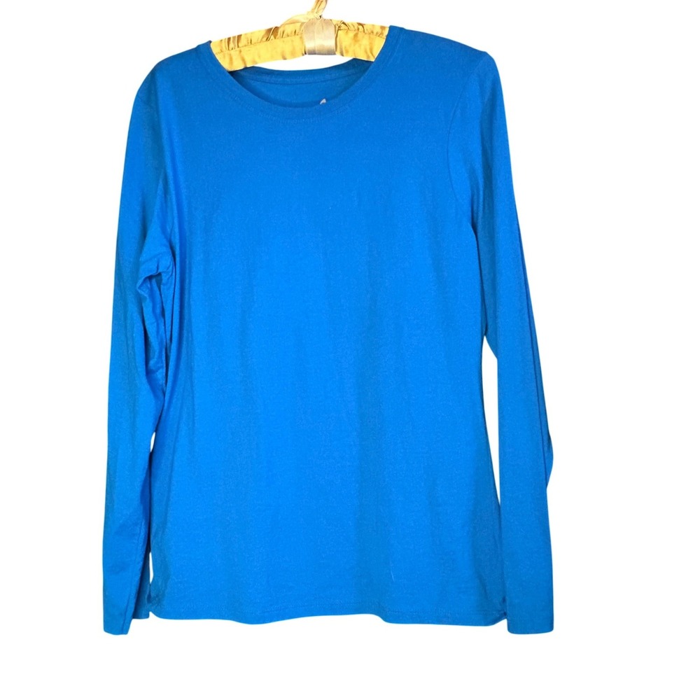 Hanes Womens Long Sleeve T-Shirt Bundle Blue Crew Pink Scoop Neck Large 2 Pack